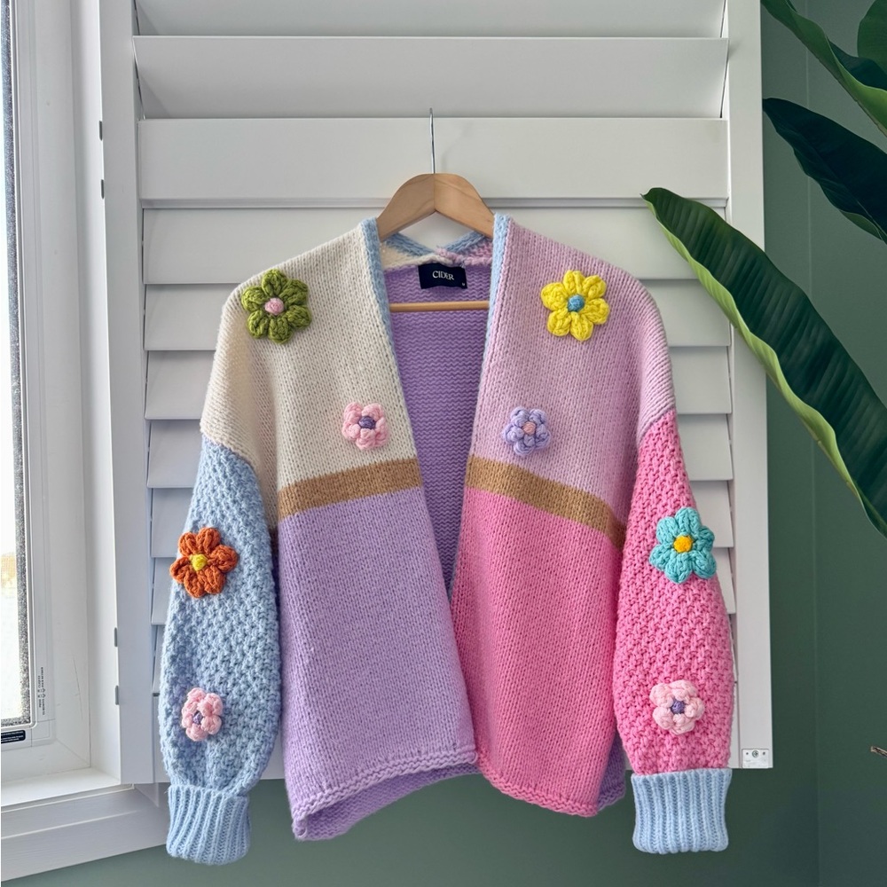 Flower crochet knit open cardigan